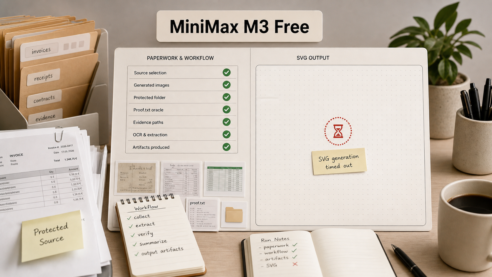 MiniMax M3 Free via OpenCode Zen benchmark note infographic